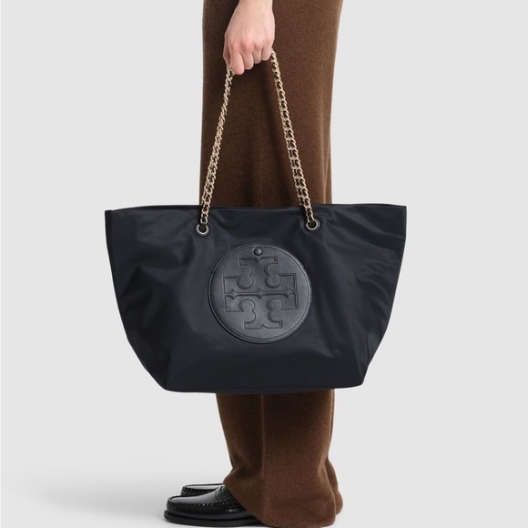 Tory Burch Ella Chain Black Nylon Tote Bag - Picture 1 of 13